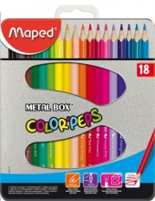 MAPED színes ceruza készlet, háromszögletű, Color`Peps, fém doboz, 18 db-os